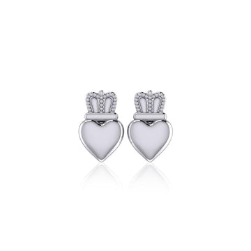 Heart with Crown Silver Post Earrings TER1750 - Jewelry